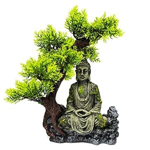 Aquarium Buddha Statue Decorations Ancient Buddha Fish Tank Decor,Resin Aquarium Decorations,Betta Fish Cave Hideout,Lively and Natural Fish Tank Accessories(Trees)