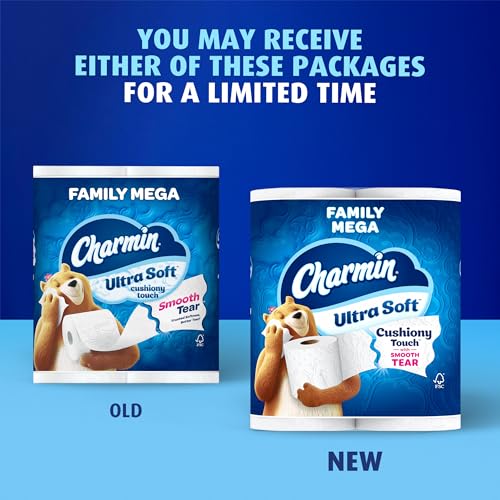 charmin ultra soft cushiony touch toilet paper 24 family mega rolls  123 regular rolls packaging may vary