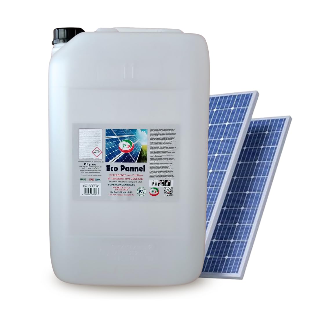 PIP Eco Pannel, Detergente per Pannelli Fotovoltaici Ricarica Concentrato 2,5 Litri da Diluire in Tanica 25 L per 250 mq. Pulizia Professionale del Pannello Solare, Vegetale ed Ecologico