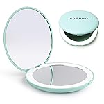 WOBSION LED Lighted Travel Makeup Mirror, 1x/10x Magnification, Compact, Portable for Handbag, Purse, Pocket, 3.5 inch Illuminated, Folding, Handheld, 2-Sided, Round, Cyan