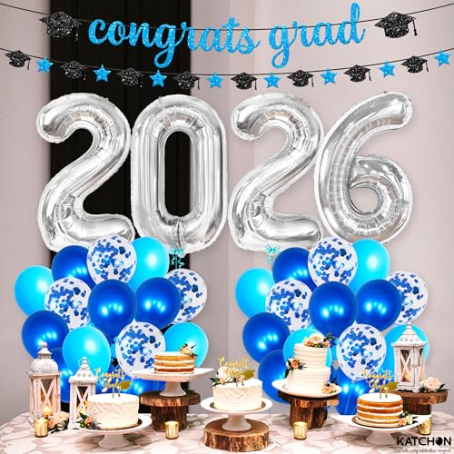 Image of KatchOn, Blue 2026 Graduation Party Decorations - Large, Pack of 25 | Glitter Congrats Grad Banner for 2026 Grad Decorations Blue | graduation Balloons for graduation decorations 2026