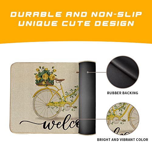 Geeory Summer Door Mat Welcome Bicyccle Lemon Flowers Front Dor Mat Farmhouse Home Seasonal Decor For Indoor Outdoor Entrance - 17X29Inch Gk053 #TOP6