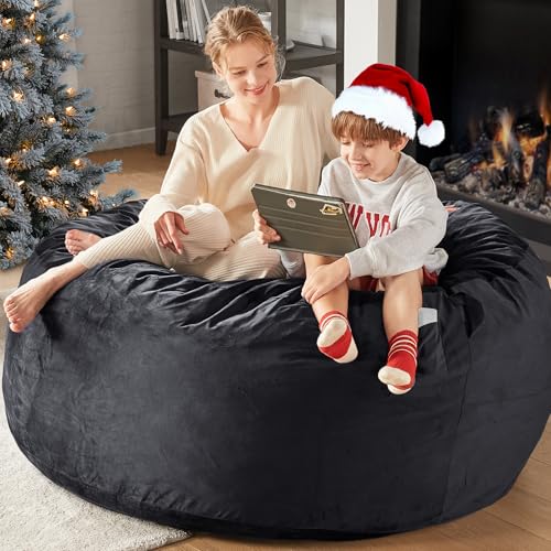 Codi Oversized Bean Bag Chair with Filler Included, 5 FT - Comfy Huge Beanbag Chairs for Adults, Memory Foam Added - Machine Washable and Soft Mink Bonded Cover - Black, 5ft