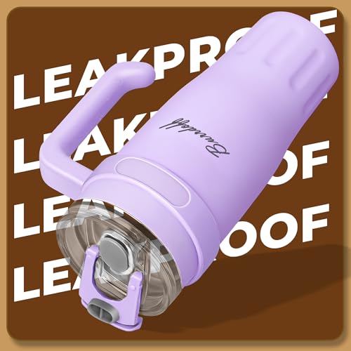 Image of Insulated Tumbler with Straw Lid and Handle (1200 ML) Double Wall Sipper Water Bottle for Adults, Tumbler Bottle with Straw (Lavender, 1200 ML, with Bear Straw Cover)