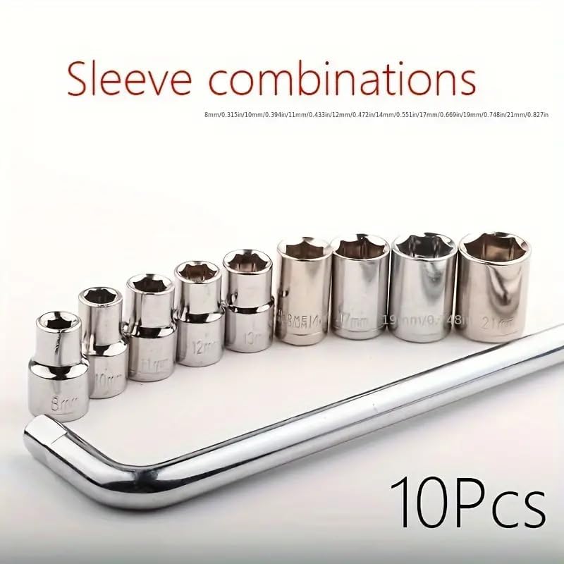Image of 10pcs Deep Impact Set Universal Socket Metric Drive Hex Long Socket Set Wrench For Air Pneumatic Repair Tools 10-24MM Size (10 in 1)