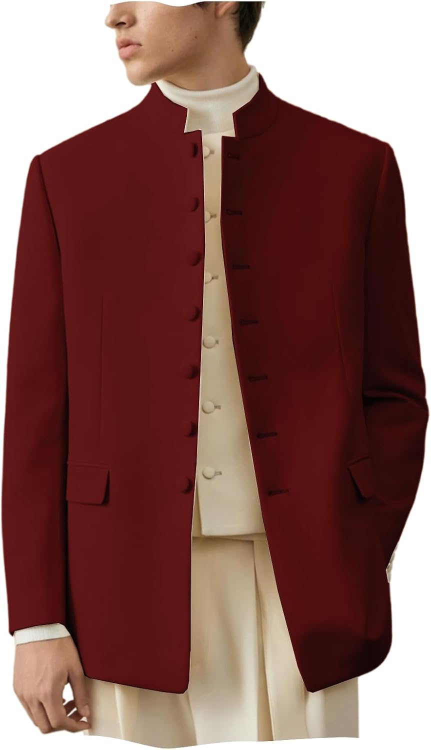 Men’s Mandarin Collar Blazer Cotton Chinese Tunic Suit Jacket Traditional Uniform Spring Summer Men’s Mandarin Collar Blazer Cotton Chinese Tunic Suit Jacket Traditional Uniform Spring Summer