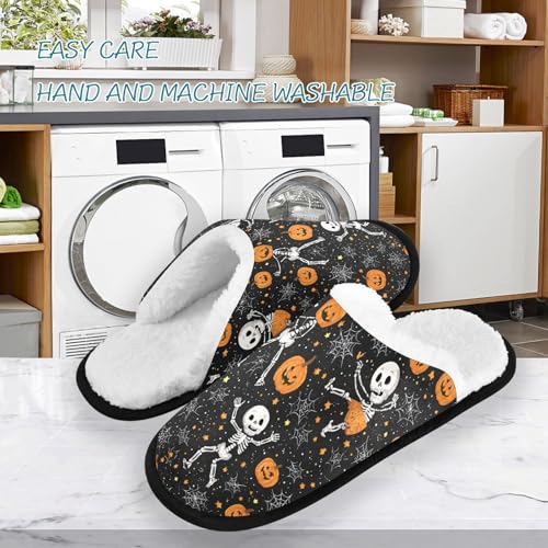 Black Vintage Skull Pumpkin Slippers For Women Men Soft Memory Foam Non-Slip Halloween Winter Indoor House Shoes Travel Slipper3