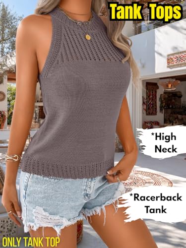 Image of ChiaoLezhee Women's Summer Knit Tank Tops, Racerback High Neck Lightweight Sweater Vest, Dressy Casual Outfits