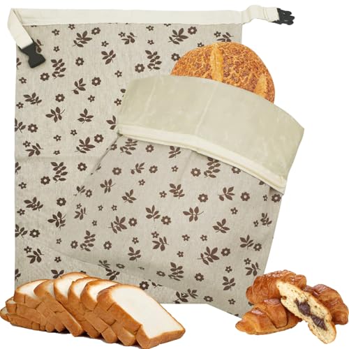 JoyExpanses Beeswax Bread Bags, 2 Pack, Flax Fabric, Zipper