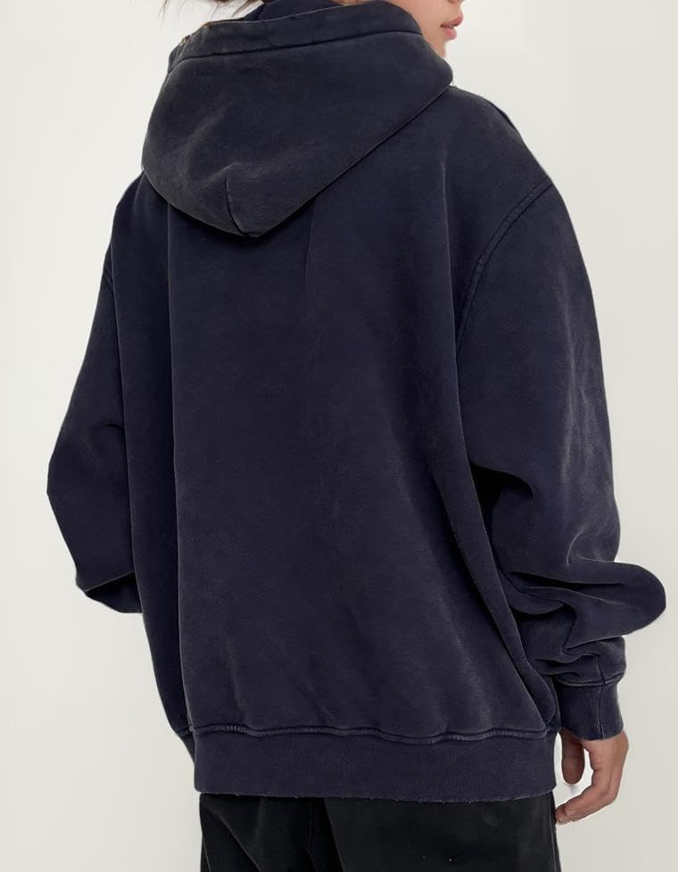 Womens Acid Wash Oversized Hoodie Unisex Couples Heavyweight Fleece Vintage Hoodies Baggy Pullover Sweatshirt - Image 5