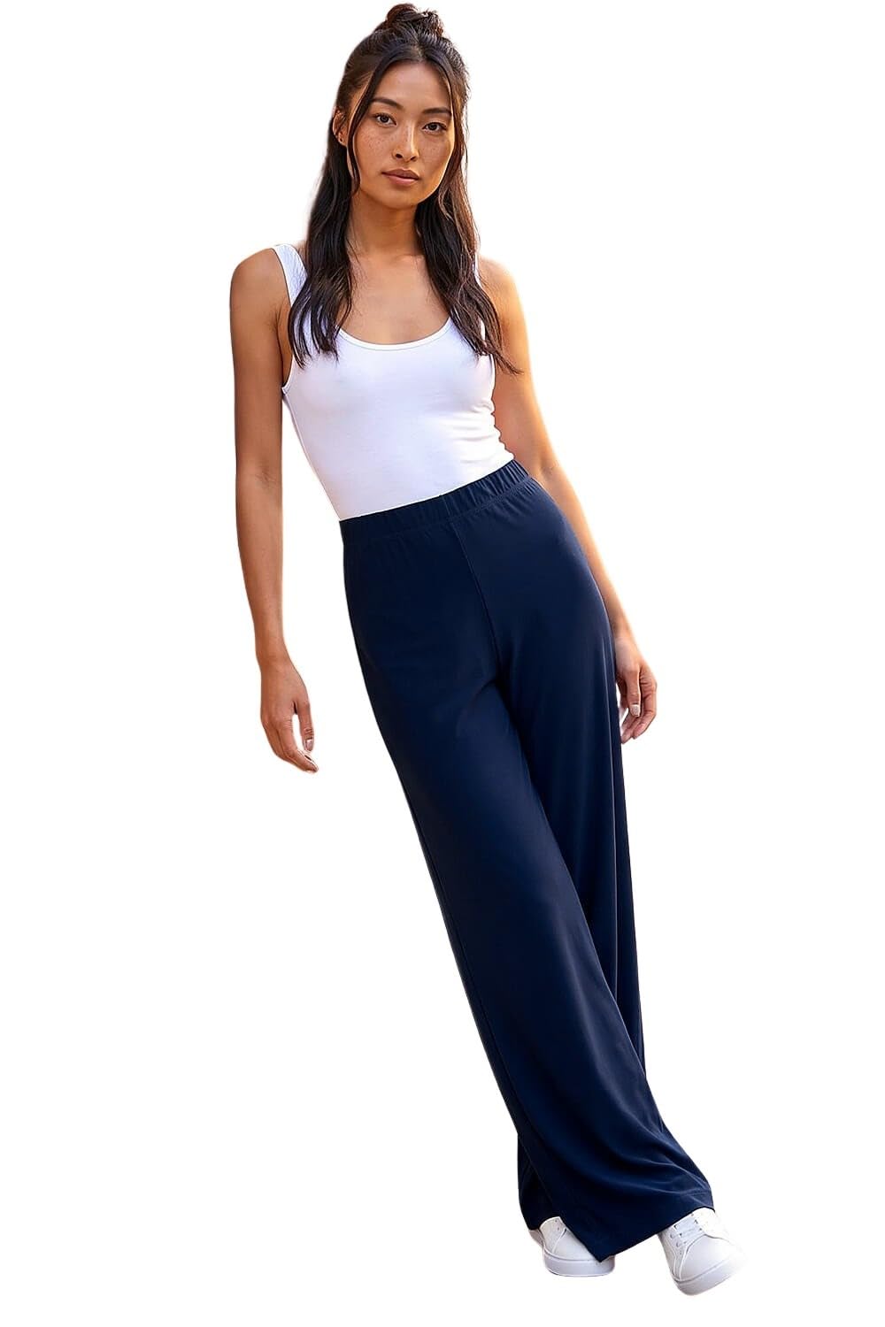 Roman Petite Wide Leg Stretch Trouser, Navy, Size 18P, Women