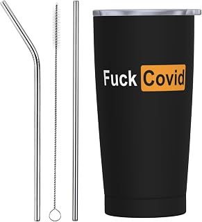 Fuck Covid Epi-Demy in Orange and Black 20 oz Stainless Steel Vacuum Insulated Tumbler with Lid and Straw - Double Wall Travel Mug for Hot & Cold Drinks - Gifts for Women & Men, Black