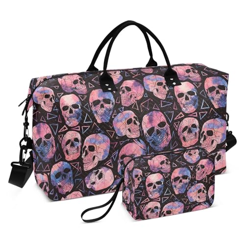 Cool Sugar Skull Black Large Travel Duffle Bag Weekender Overnight Bags Gym Yoga Bag for Women Men with Toiletry Bag