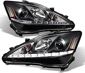 ACANII - For [Halogen Model] 2006-2010 Lexus IS250 IS350 LED Black Light Bar Projector Headlight Headlamps Left+Right