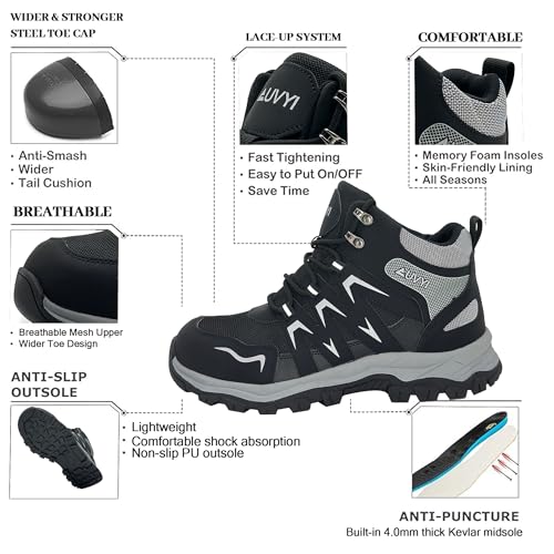 Steel Toe Work Boots for Men - Wide Toe Lightweight Breathable Safety Boots, Slip-Resistant Durable Work Shoes with All-Day Comfort for Construction & Warehouse2