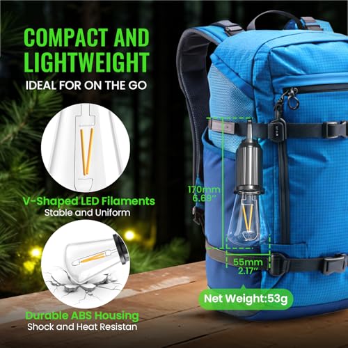 BrightWish LED Campinglampe Aufladbar, Tragbare Camping Licht Glühbirne 2 Stück mit 3 Helligkeitsmodi, IP65 Wasserdicht, Wiederaufladbare Zeltlampe, Camping Zubehör für Outdoor, Notfall, Stromausfall