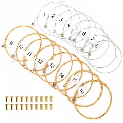 INKNOTE Lyre Harp A Sets of 16 Replacement Metal Strings with 20 Pcs Gold Brass Hollow Rivets