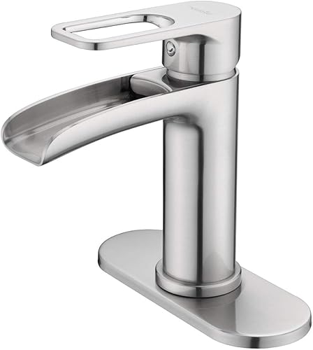 NEWATER - Grifo para lavamanos de latón con salida de agua en cascada, monocontrol, instalación de 1 agujero, grifo mezclador estilo casa de campo