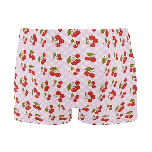 Cherry Fruit Pink Plaid Mens Swim Trunk Swimwear Bathing Suit Swim Brief Square Leg Board Short S B0404713