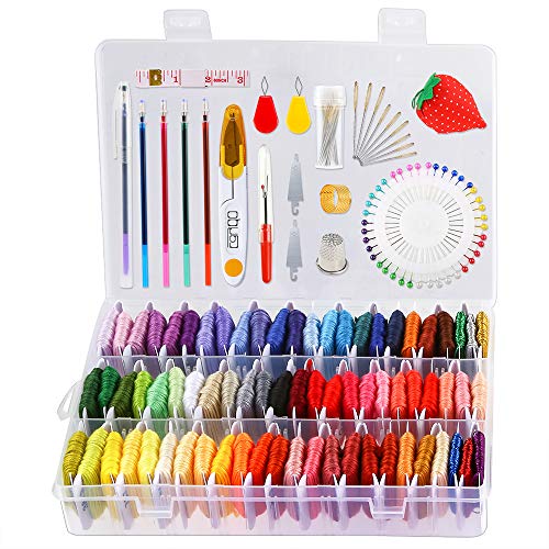 Caydo 158 Pieces Embroidery Floss with Organizer Box, 72 Color Embroidery Threads and Cross Stitch Tool Kits for Friendship Bracelet String Making