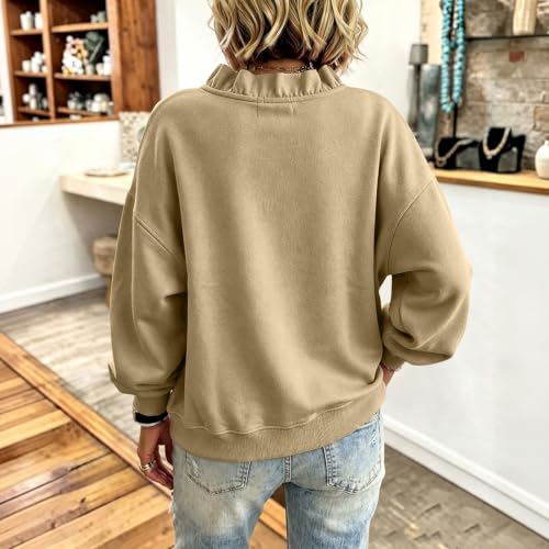 Oversized Sweatshirts for Women Vneck Ruffle Vintage Fall Sweatshirts - image 4