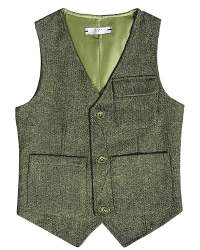 Image of Retro Boys Tweed Vest for Kids Formal Dress Herringbone Suit Vest for Toddler Boy Wedding Waistcoat