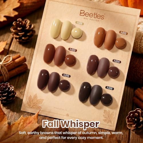 Image of Beetles Brown Gel Polish Set - Fall Whisper Collection, 6 Colors Brown Nude Polish Set, Soak Off UV LED Nail Gel Earth Tone Autumn Nail Colors for DIY Manicure