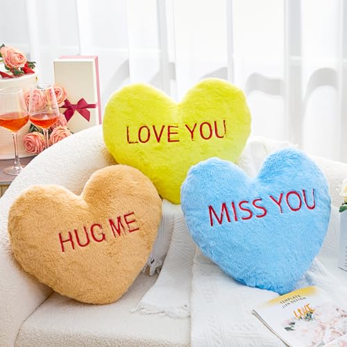 3 Pack Fluffy Heart Pillow Valentine's Day Conversation Heart Pil...