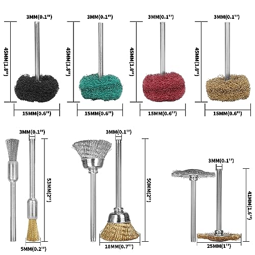 Image of 76Pcs Rust Removal Brush Set,Contains 40 Pcs Buffing Wheel Set & 36 Pcs Wire Brushes Set,for 1 /8 inch Shank for Rotary Tools Accessories Polish Clean Tools