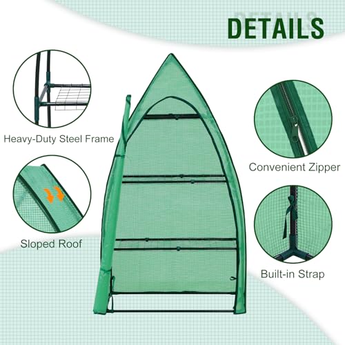 Image of EAGLE PEAK 4-Tier Mini Greenhouse Portable Green House with Shelves & Weather-Resistant PE Cover, Small Greenhouse for Seedlings & Gardening Gifts, 35x18x63 in, Clear /Green