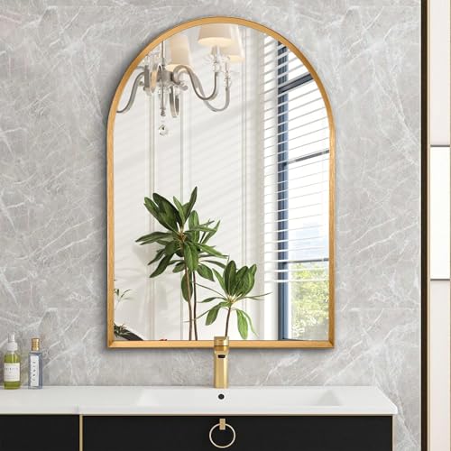 Image of Arched Wall Mirror, Arch Bathroom Mirror, for Vanity Living Room Bedroom Mantel Entryway Hallways Home Decor Aluminum Alloy Frame Large 28 inchx20 inch