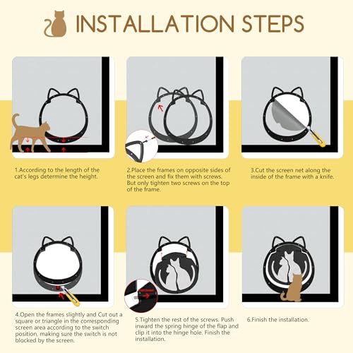 Cat Door for Screen Door with Magnetic Flap | Lockable Cat Screen Door, Up to 18 lbs, Inside Openning 10x10x0.5 inch, Tear-proof Mesh & Durable ABS Frame - Image 6