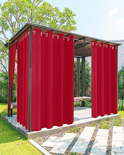 Litter Star Waterproof Outdoor Curtains for Patio Porch, Red Pure Color Grommet Curtain Panel Windproof Outside Curtains Tieback, Watercolor Weighted Window Treatment Drapes
