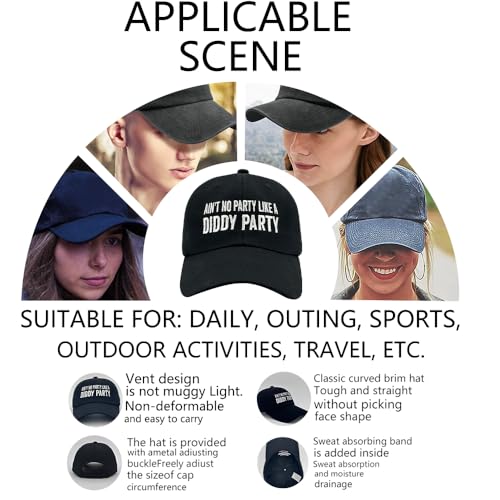 Image of Ain't No Parties Like A Diddy's Parties Baseball Cap - Custom Embroidery Hat, Black, Fashionable Gift for Dad, Outdoor Use