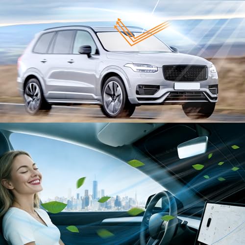 Image of Windshield Sun Shade for 2016 2017 2018-2026 XC90 Volvo | Foldable, Full covered for windshield, Block UV Rays, Heat Reduction, Easy to install, Keeps Car Cooler