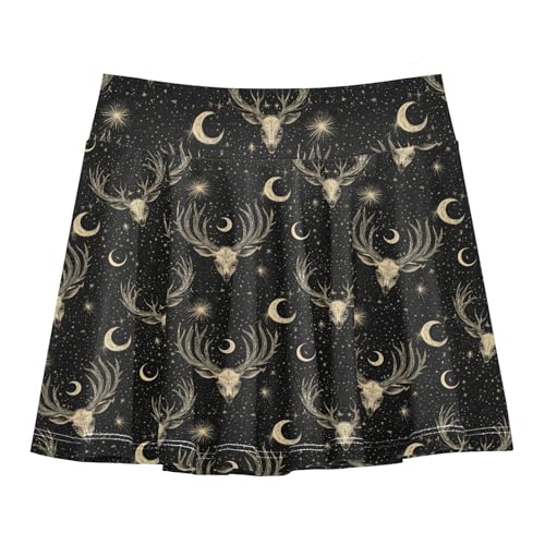 Girls Athletic Skirt with Pockets for 3-12Y Kids Deer Skull Golf Running Skort