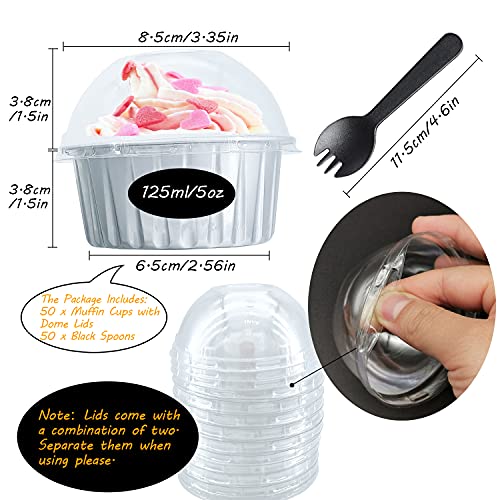 Free-Air ROUND125 Cupcake Liners With Dome Lids 50 Pack,Free-Air 5Oz Aluminum Foil Baking Cups Muffin Tin,Souffle Dessert Pudding Ramekin Holders thumb #2