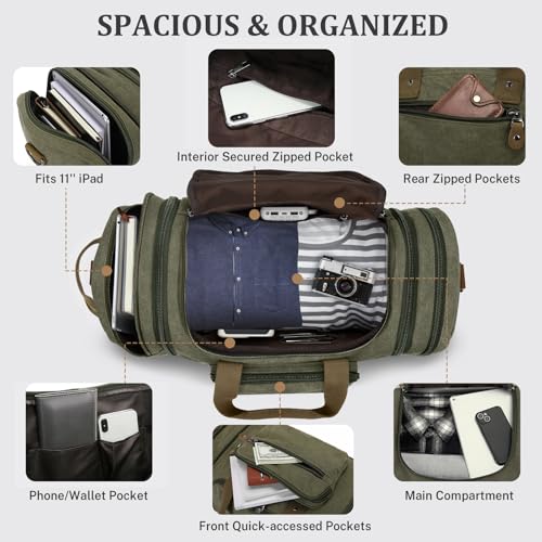 Image of Gonex Canvas Duffle Bag, Expandable 60L Travel Overnight Weekender Bag