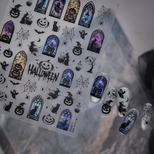 Image of Halloween Nail Stickers Black Cat Castle Nail Art Decal Frame Decorations