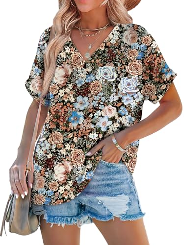 Image of WIHOLL Womens Summer Tops Short Dolman Sleeve Shirts 2026 Fashion V Neck Outfits Clothes