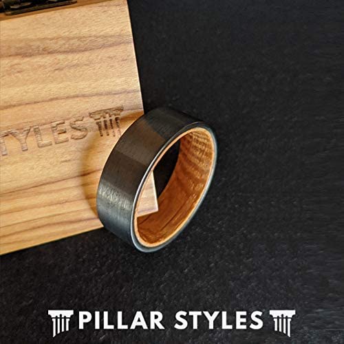 Pillar Styles Gunmetal Whiskey Barrel Rings For Men Wooden Ring 8Mm Tungsten And Wood Rings Bourbon Barrel Wedding Band thumb #3
