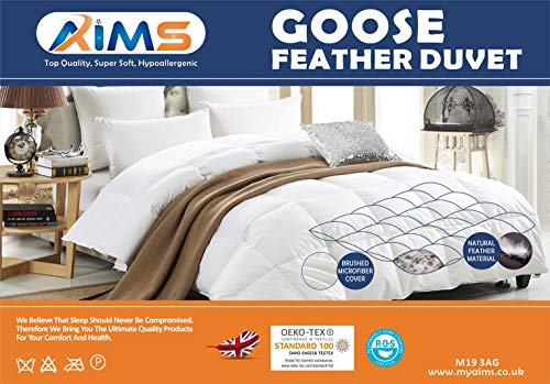 GOOSE Feather Down Single Quilt 13.5 Tog Deluxe Duvet | Best Hotel Quality | Super Soft | Warm and Cosy | Anti Allergy | Computer Quilted Construction, Self-fabric