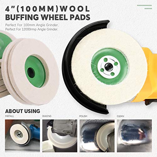 Keadic K385 13Pcs 100Mm×8Mm Wool Felt Polishing Wheel Disc Kit For 4 Inch Angle Grinder, Comes With 3Pcs Buffing, Polishing & Cutting Compounds thumb #4