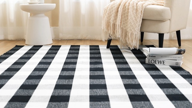 Tapete Joybest Cuadro Negro y Blanco 5x7 ft Algodón miniatura 7