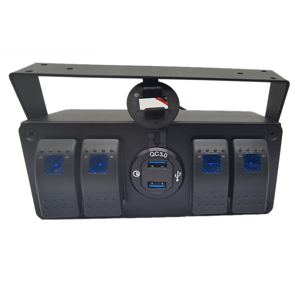 🔥 Cashback up to 70% 4 Gang Rocker Toggle Switch 12V Panel USB Quick Charger & Voltmeter Blue Led All are Pre-Wired in Surface Mount Box Enclosure Indicator for RV Vehicle Truck Trailer Yacht