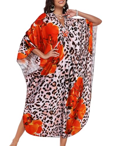 Image of Kaftan Dresses for Women V Neck Caftans Batwing Sleeve Beach Cover Ups | JILUVIN Plus Size Long Floral Print Dress, Loose Fit Maxi Casual Moomoo, Lounge House Mumu Nightgown Summer Vocation 2026