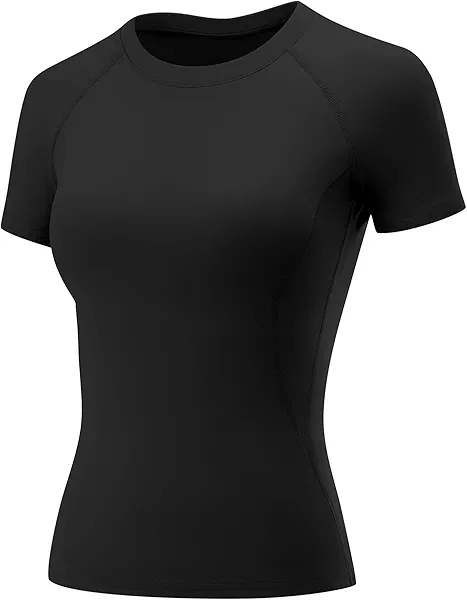 Workout Shirts Women Raglan Short Sleeve Yoga Tops Running Athletic Breathable Tee Crewneck Slim Crop Tshirt(Black,X-Small)