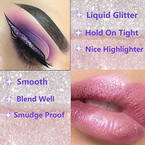Rosarden Purple Diamond Glitter Lip Gloss, Sparkly Glossy Metallic Shimmer, Matte To Glitter Liquid Lipstick, Purple Lip Glitter, Waterproof Shiny Lip Tint Plumping Glitter Gloss For Lips, Cheeks, Eyes #TOP5