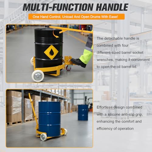 Carretilla para tambores 55 galones, capacidad 1200 lbs, 3 ruedas miniatura 6