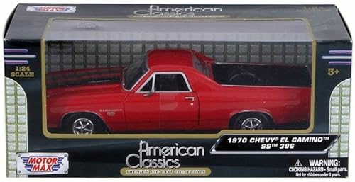 Miniatura 4 de Motormax 1970 Chevrolet El Camino SS 396 Rojo con Rayas Negras 1/24 Modelo de Coche Diecast